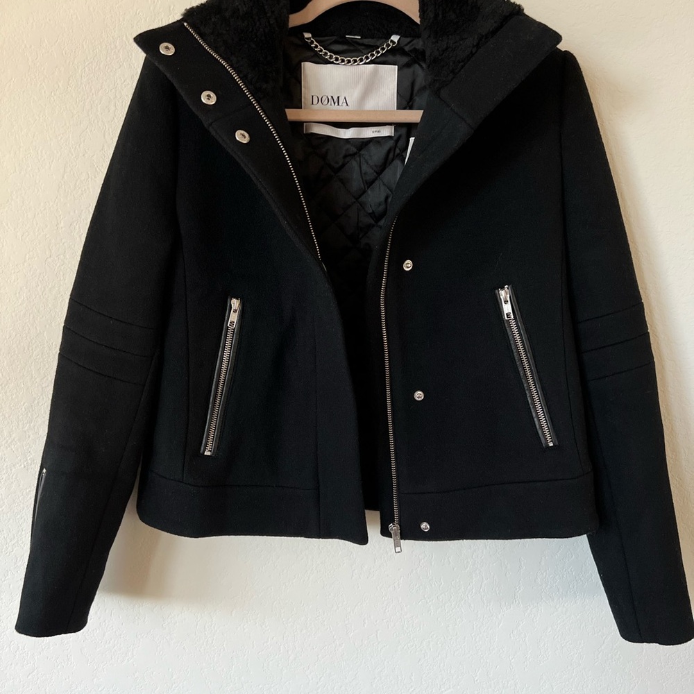 Doma Wool Lamb Fur Black Biker Jacket NWT 6208 - Picture 4 of 11